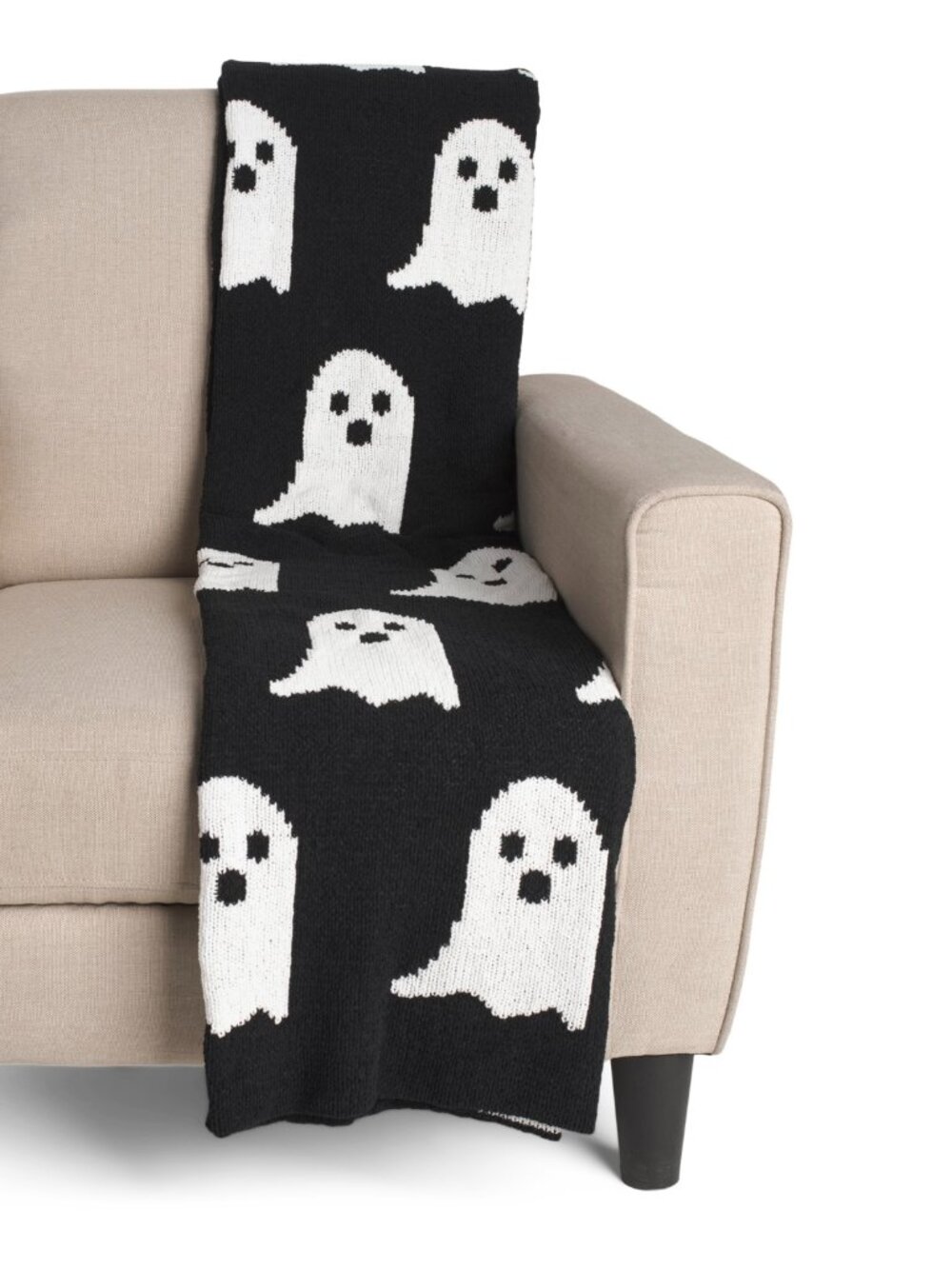 NWT - Cupcakes & Cashmere Feather Knit Ghosts Throw Blanket - Black and White